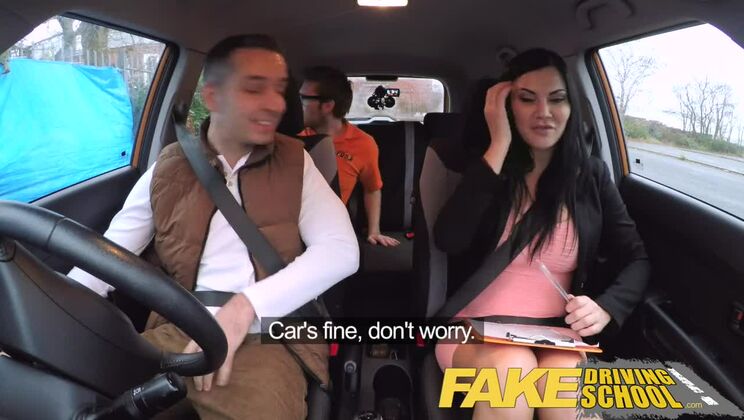 Fake Driving School exam failure ends up in threesome double creampie