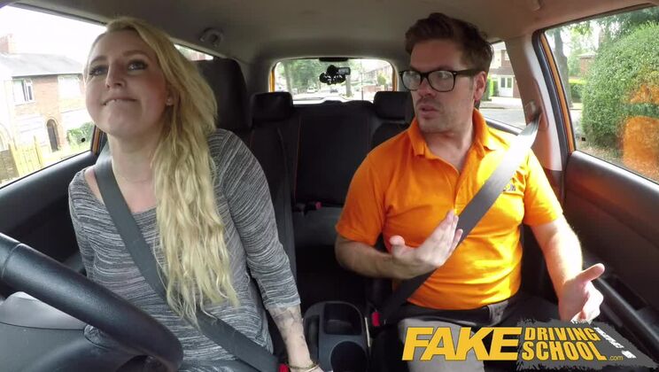Fake Driving School British cheating blonde loula lou slurps up cumshot