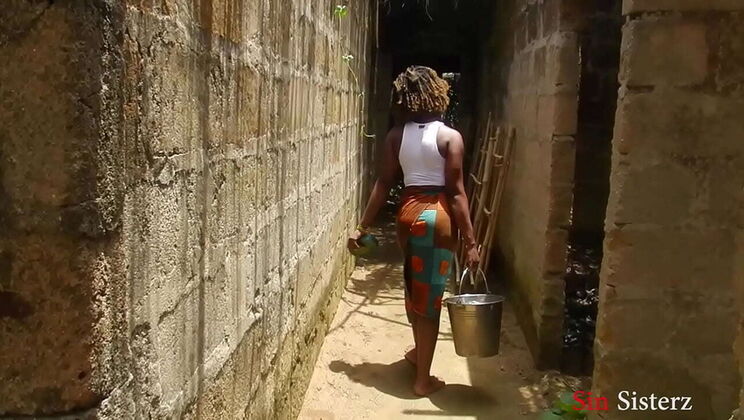 Ebony step grandma's bathroom seduction: neighbor caught me naked and we fucked