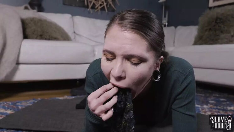 Blonde Sex Slave Angel Amour Gets Degraded with Socks, Piss, and Rimjobs