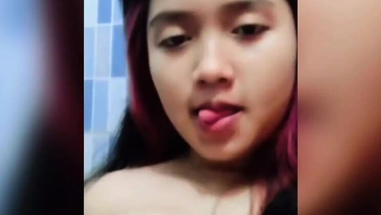 Hairy Tight Asian Pussy and Natural Big Tits Solo Masturbation