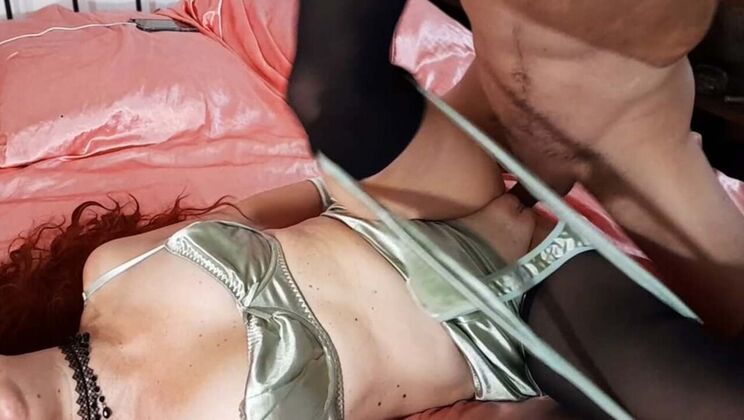Hot French MILF in Satin Lingerie Gets Pussy Fucked & Deep Throat Blowjob - Rimming & Heels