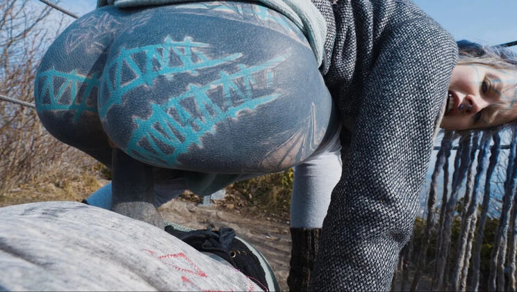 Tattooed Couple Fucks Wild in Public - Anal Sex on Ruins with Pierced Girl