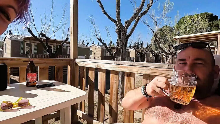 Hot Mature Couple Outdoor Blowjob on Terrace - Swallowing Cum in HD