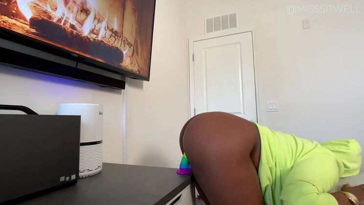 Thick ebony with big ass rides huge dildo on counter - Miss Sitwell solo
