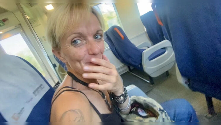 Amateur MILF Gives Handjob and Cumshot on Train - Accidental Public Sex