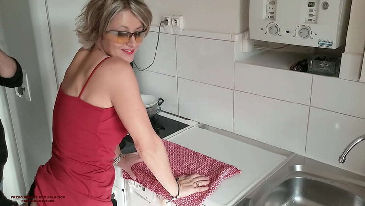 Hot MILF Karina S Palacios Spreads Legs For Step Son - Kitchen Fuck & Cumshot
