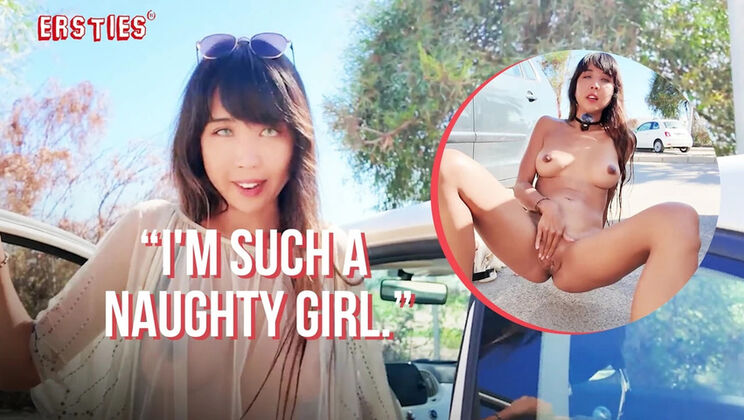 Hot German Brunette Kiara Shows Off Her Big Natural Tits at Outdoor Cafe - Public Naked Masturbation in Parking Lot