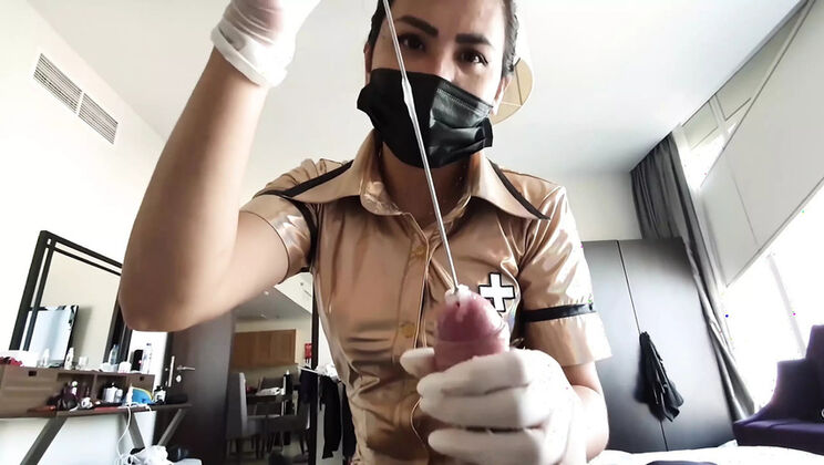 Sadistic Nurse Femdom - Rough Sounding & Edging Milking Handjob POV