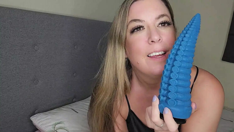 Maisie Lewis Solo Play with Blue Dildo - Big Tits Amateur MILF