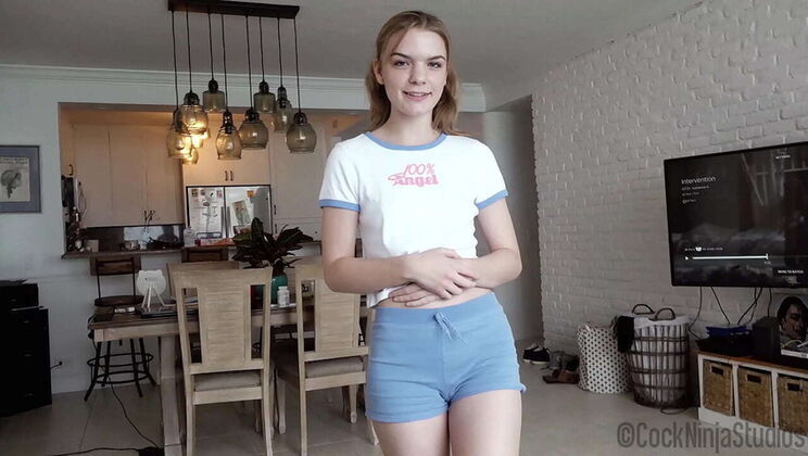 Petite Redhead Dahlia Red Sucks Step-Dad's Cock To Go Out - POV Blowjob