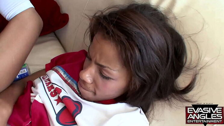 Brunette Cheerleader Lauren Lesley Sucks Big Black Cock - Cum on Face & Open Mouth