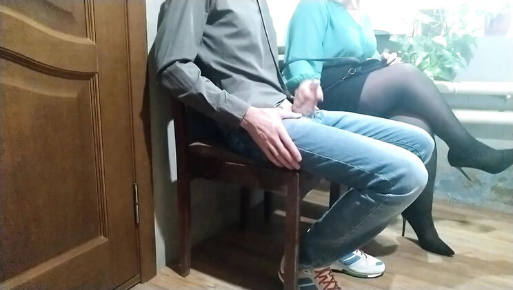 OurFetishLife Ukrainian MILF Gets Handjob Cumshot From Stranger In Public Waiting Room