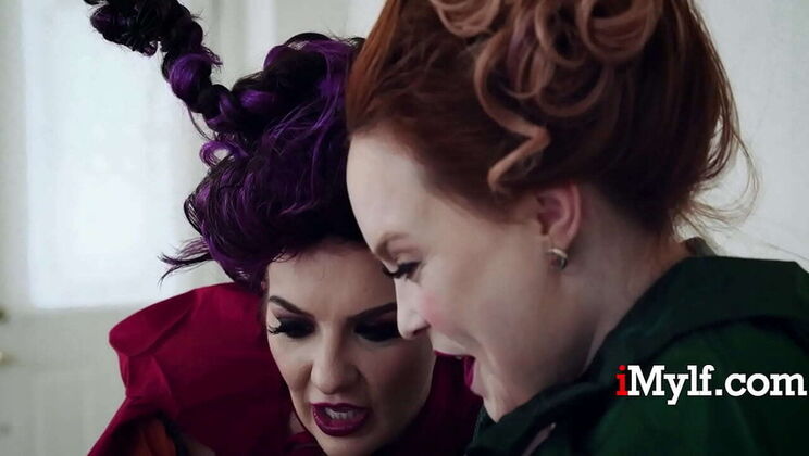 Halloween MILF Threesome: Blonde & Brunette Witches Gangbang Virgin Asian