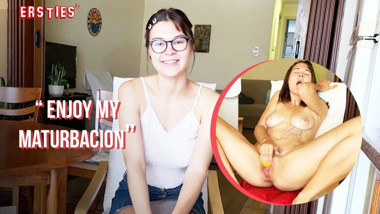 German Amateur Maiden Solo Masturbation - Cute Brunette Shows Her Big Natural Tits & Pussy