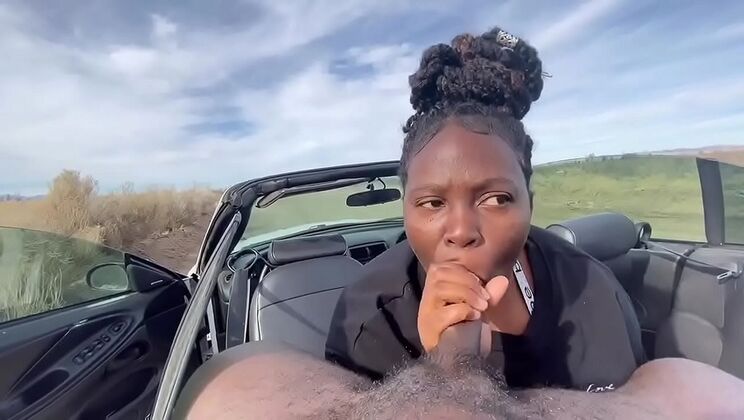 Ebony BBW Sloppy Head Outside Gets Caught By Police - Cum Swallow