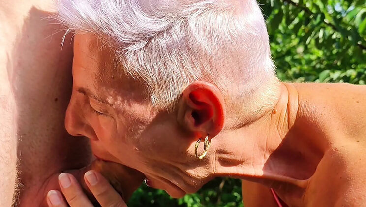 German MILF Blowjob Cumshot Outdoor Subway Parking Lot Big Tits