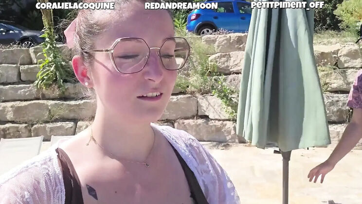 Redandreamoon & Coralielacoquine French Vlog: Poolside Blowjob and Handjob with BBW Nude Fun