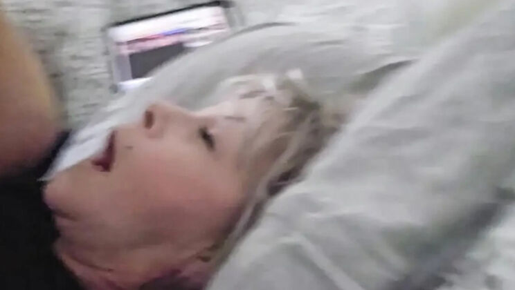 SilverFux MILF caught watching porn gets hard cock in mouth and fucked hard