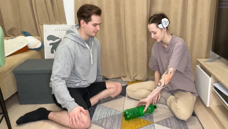 Amateur Striptease Game: Aften Opal & Celestina Blooms Spin Bottle, Clothes Fall Off, Fucking & Blowjob