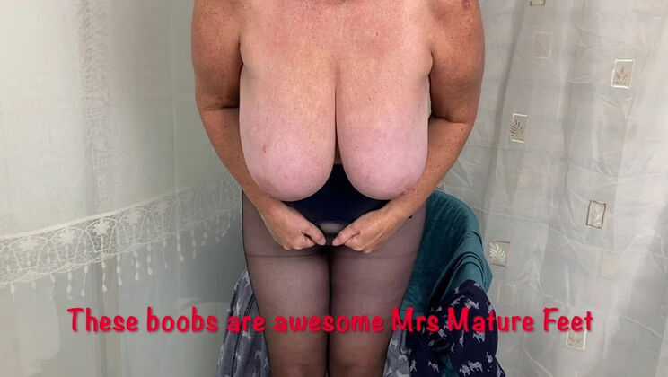 Big Granny Panties on Mature MILF with Huge Natural Tits and Feet