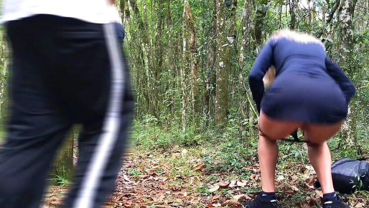 Public Outdoor Fuck: MILF Peeing in Bushes Gets Rough Doggy Style by Passerby