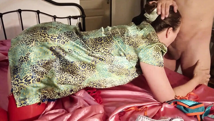 French Amateur Satin Lingerie Blowjob and Cumshot - Rimming and Clothed Sex