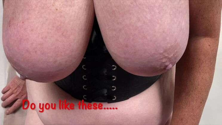 Mature Blonde Mrs MF Shows Off Huge Natural Tits and Pussy in Nylon Stockings