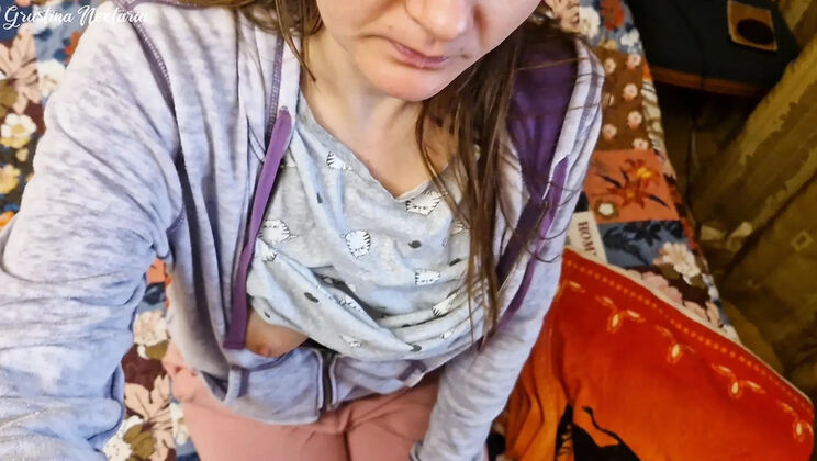 Real Russian Couple Homemade POV - Brunette Natural Tits Blowjob & Cum on Big Cock