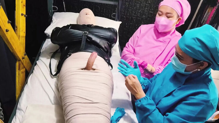 Nurse DominaFireOfficial Mummifies Patient & Fingers His Cock Sounding For Cum - Medical BDSM Bondage