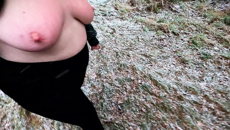 Bouncy Tits Slapped & Punished During Snow Hiking - Public Nudity & Outdoor BDSM