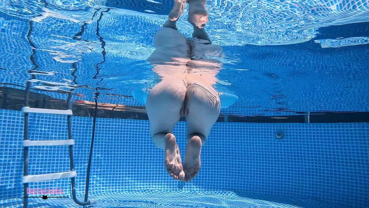 Skinny American Kat Outdoor Pool Voyeur: Underwater Striptease & Nude Swimming in 4K