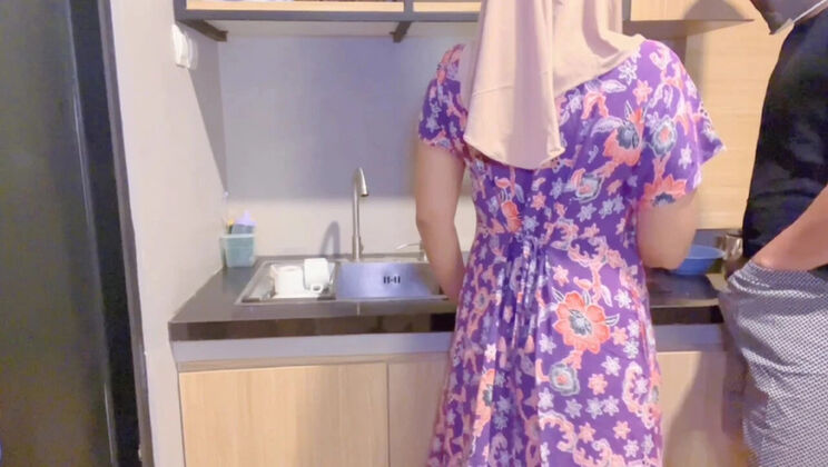 Naughty Step Nephew Fucks Hot Indonesian Aunty in Kitchen - Homemade Hijab MILF