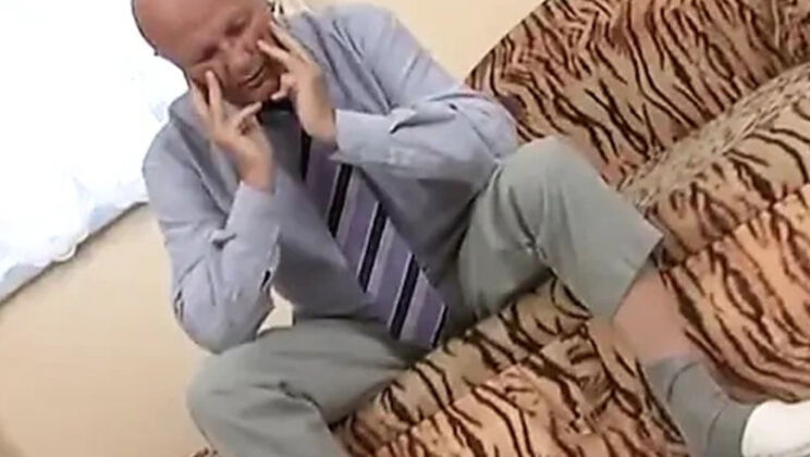 MILF Gina Red Blows Old Man Dieter Von Stein on Sofa Close Up