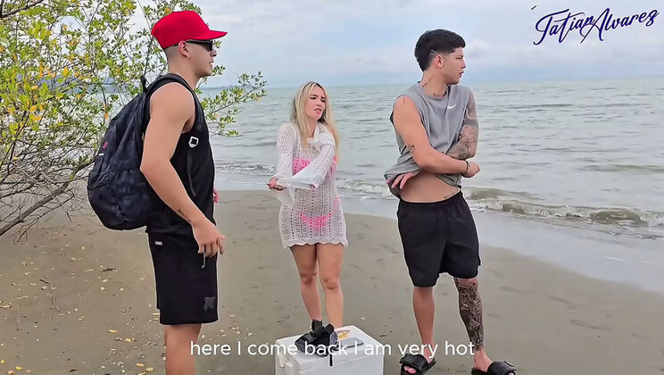 Kourtney Love Threesome Beach Sex with Boyfriend & Friend - Blonde Latina MILF Big Booty Doggystyle Outdoor