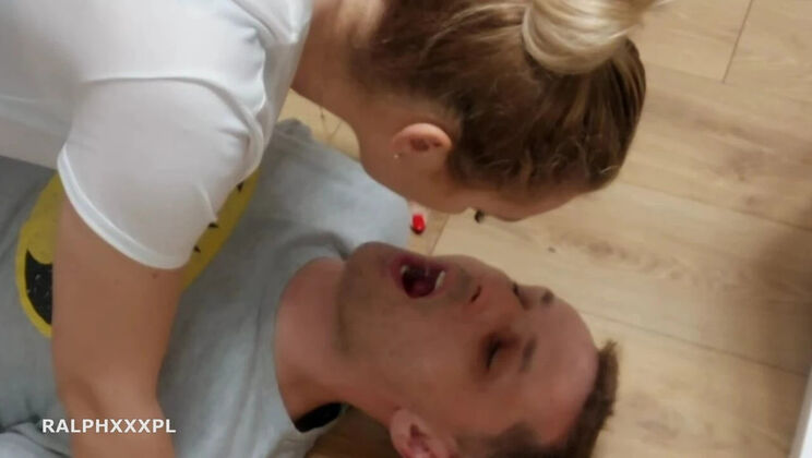 Polish Wife Sucks Friend's Cock and Swallows Cum - Cuckold Husband Kisses After