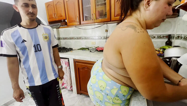 Kitchen Fuck with Hot Latina MILF - Big Natural Tits & Huge Cock Cumshot