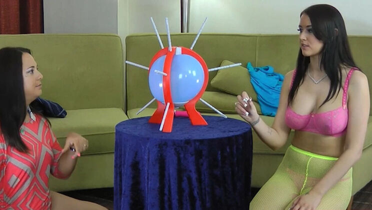 Lesbian Game Bet: Tattooed Latina Teens Alexis Grace and Angel with Huge Tits Play and Lose