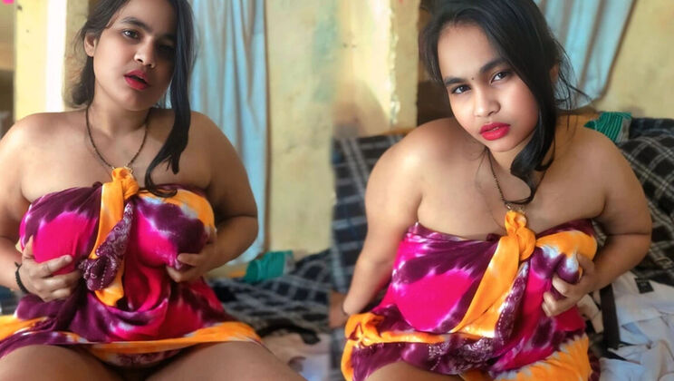 Desi BBW in Colorful Saree - Busty Homemade Blowjob & Doggy Style