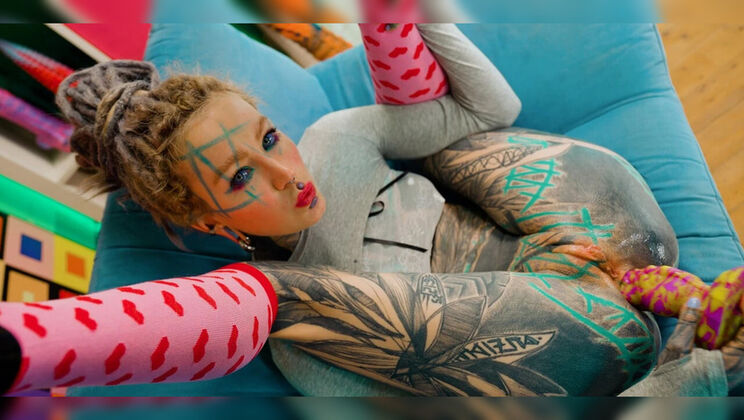 Skinny Tattooed Girl Anal Solo - Big Dildo in Tight Tiny Asshole