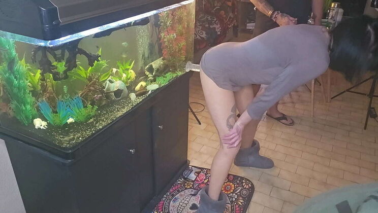 Homemade Amateur Cuckold: Two Friends Cum on Wife's Glass Dildo While Fucking