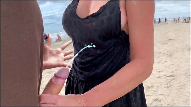 Amateur Beach Blowjob with Big Cock - Cumshot on Public Beach Closeup POV