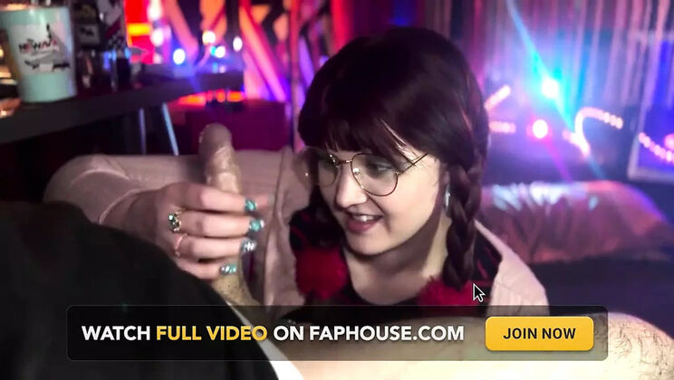 Dirty Blowjob for Dad's Best Friend - Cute Teen with Glasses Swallows Cum