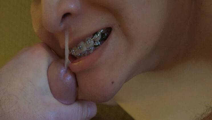 Asian Amateur Girl Gets Cum on Braces After Edging Blowjob POV - ThroatBaby Homemade
