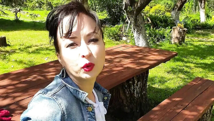 Amateur MILF Wanilianna Wanking Her Hairy Bush Pussy in Spring Garden