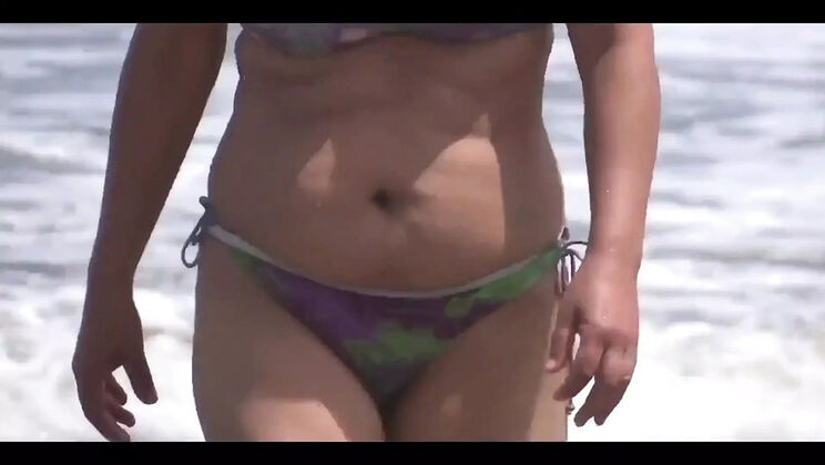 Mature Hairy MILF on Beach Shows Off Big Ass Bikini and Masturbates Before Getting Fucked Hard
