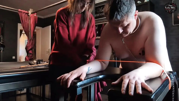 DomLady Mia Extreme German BDSM Punishment - Slave Whipped & Caned Hard on Cross - Femdom Ballbusting & No Mercy