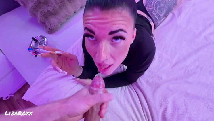 LizaRoxx Smoking Fetish POV: Sloppy Blowjob & Cum in Mouth Surprise