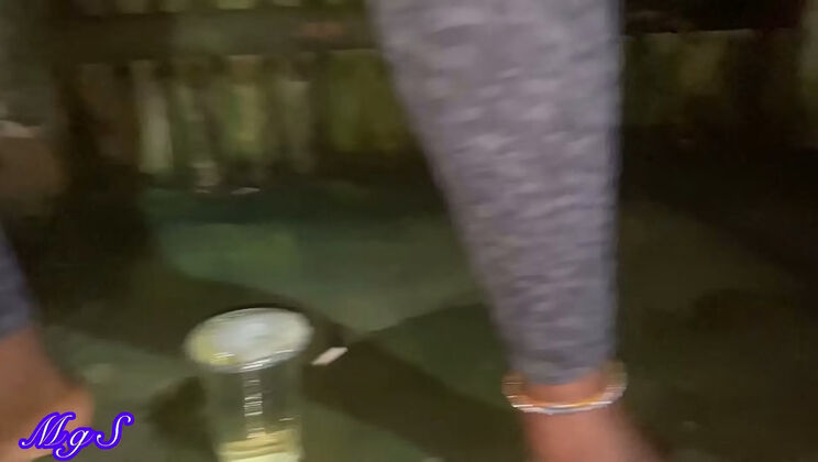 Young Ebony MILF Flashes Her Wet Pussy at Rooftop Bar
