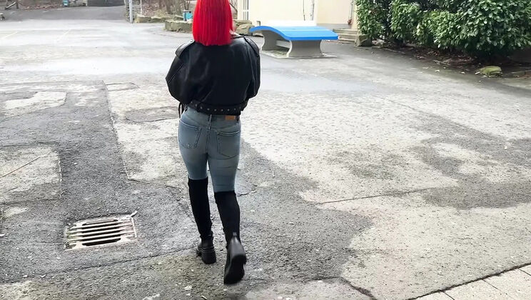 Redhead MILF mom gets throat fucked by principal in public